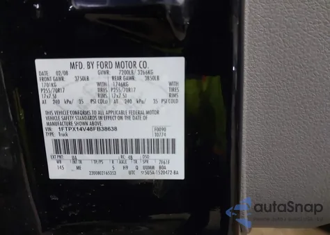 2008 Ford F-150 Fx4/Lariat/Xl/Xlt from USA, damaged, VIN 1FTPX14V48FB38638